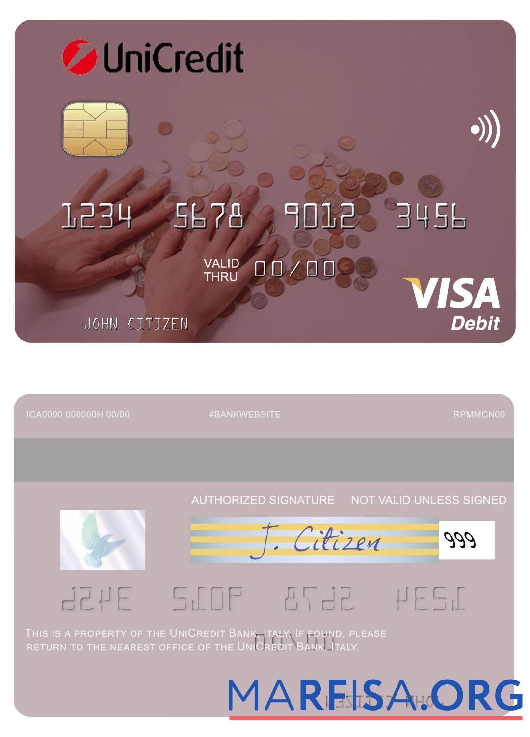 Printable Italy UniCredit Bank visa debit card template